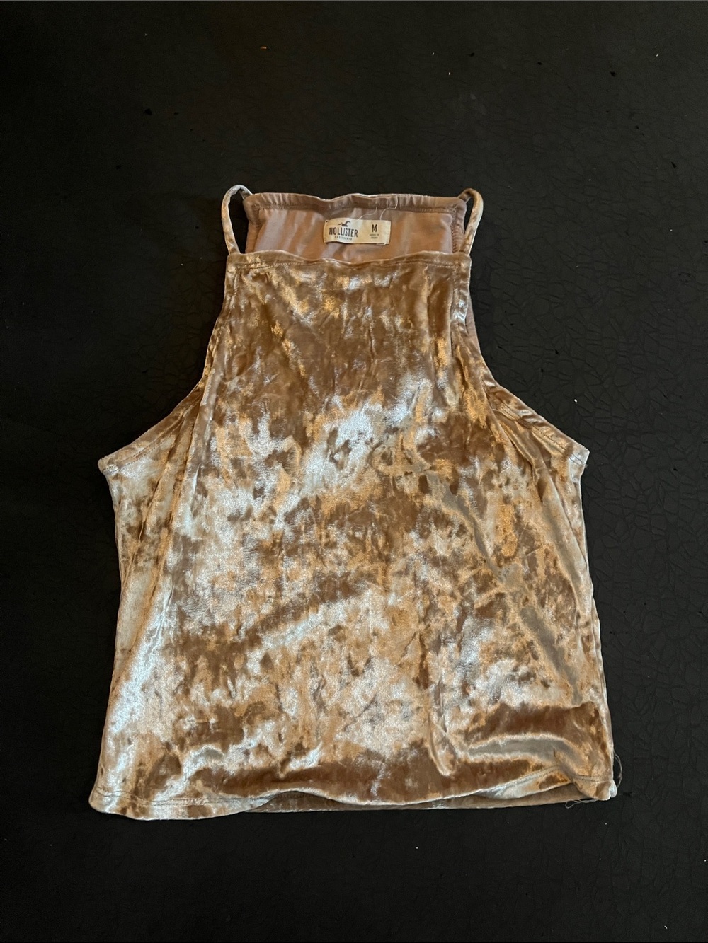Hollister Crushed Velvet High Neck Camisole in Taupe Shimmer